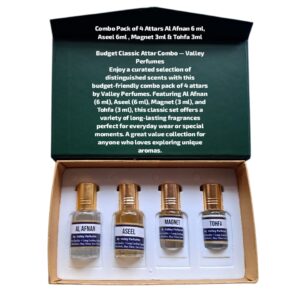 Combo Pack of 4 Attars Al Afnan 6 ml, Aseel 6ml , Magnet 3ml & Tohfa 3ml