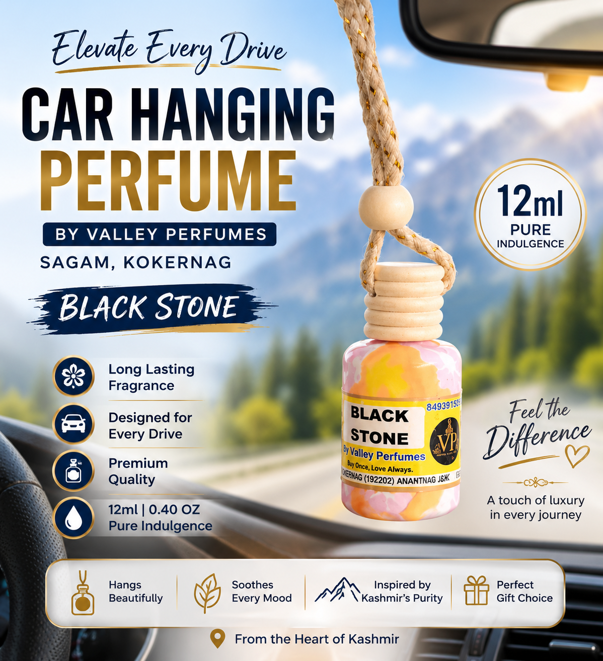 Black Stone 12ml Car Hanging Perfume