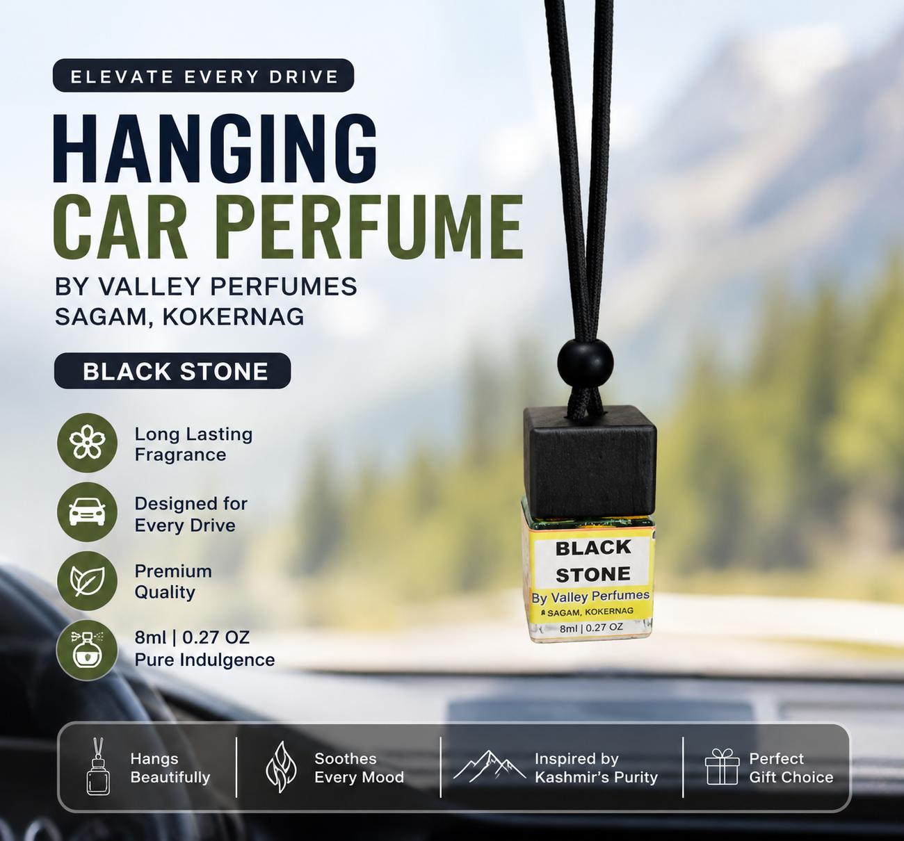 Black Stone 8ml Car Hanging Perfume