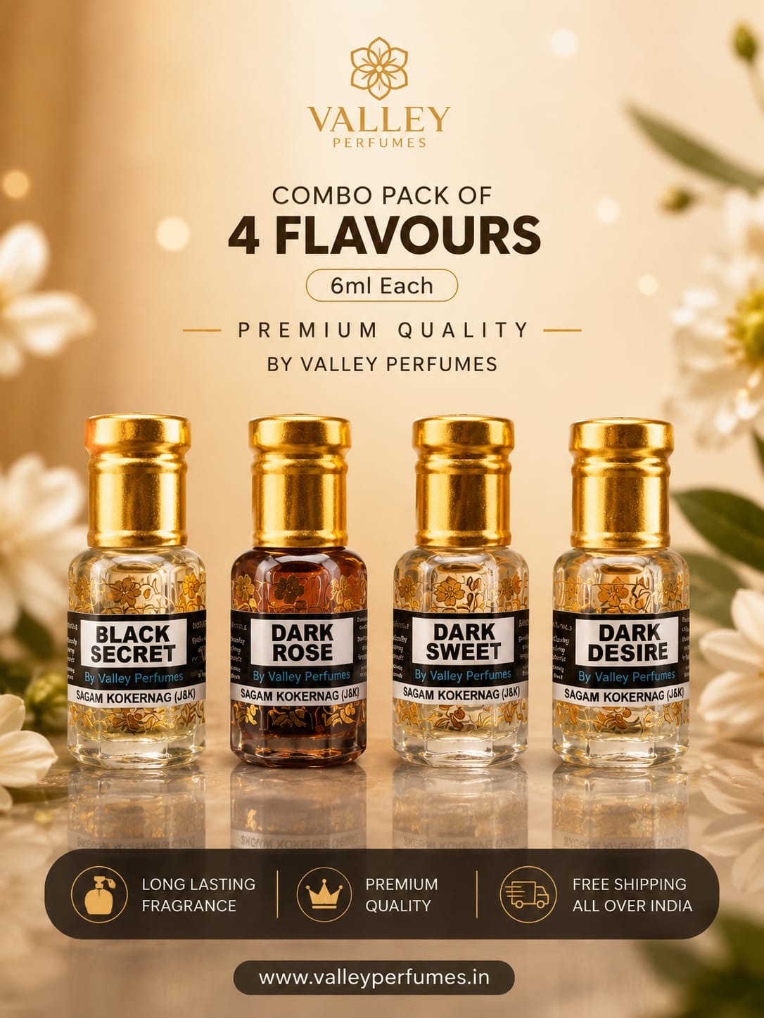 Combo Pack of 4 Flavours 6ml Each Black Secret, Dark Rose, Dark Sweet & Dark Desire