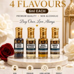 Combo Pack of 4 Flavours 6ml Each Dark Rose, Midnight Bloom, Bold Beauty & White Silk