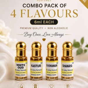 Combo Pack of 4 Flavours 6ml Each White Oud, Kasturi, Evergreen & Shanaya