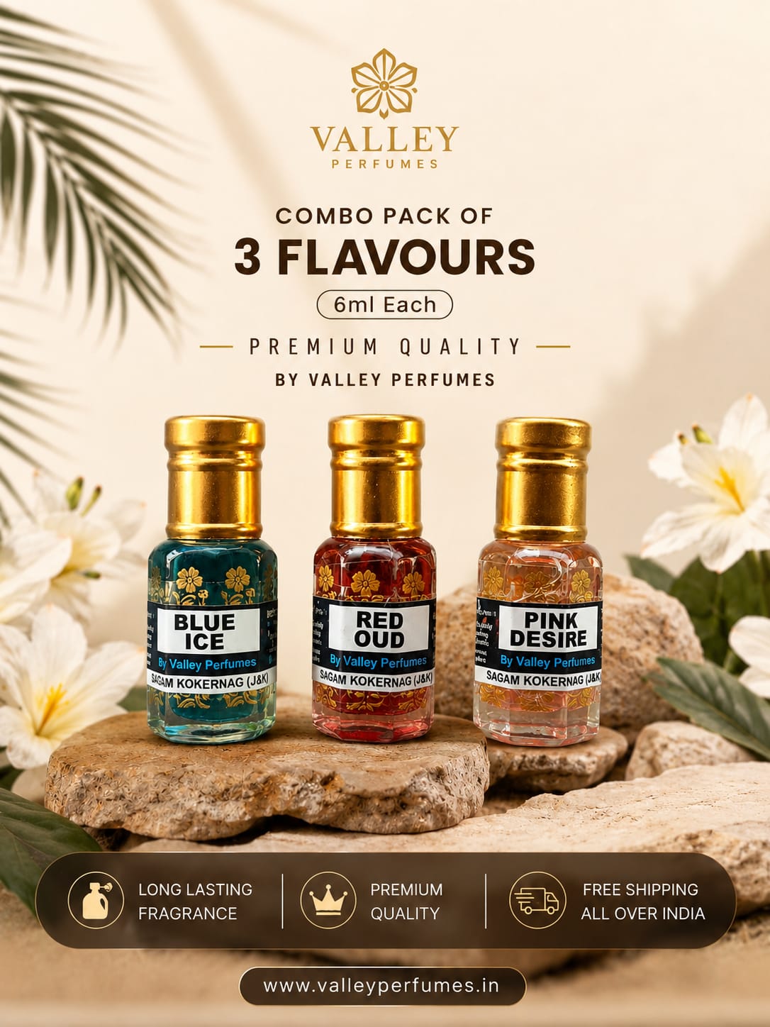 Combo Pack of 3 Flavours Blue Ice, Red Oud ,& Pink Desire 6ml Each