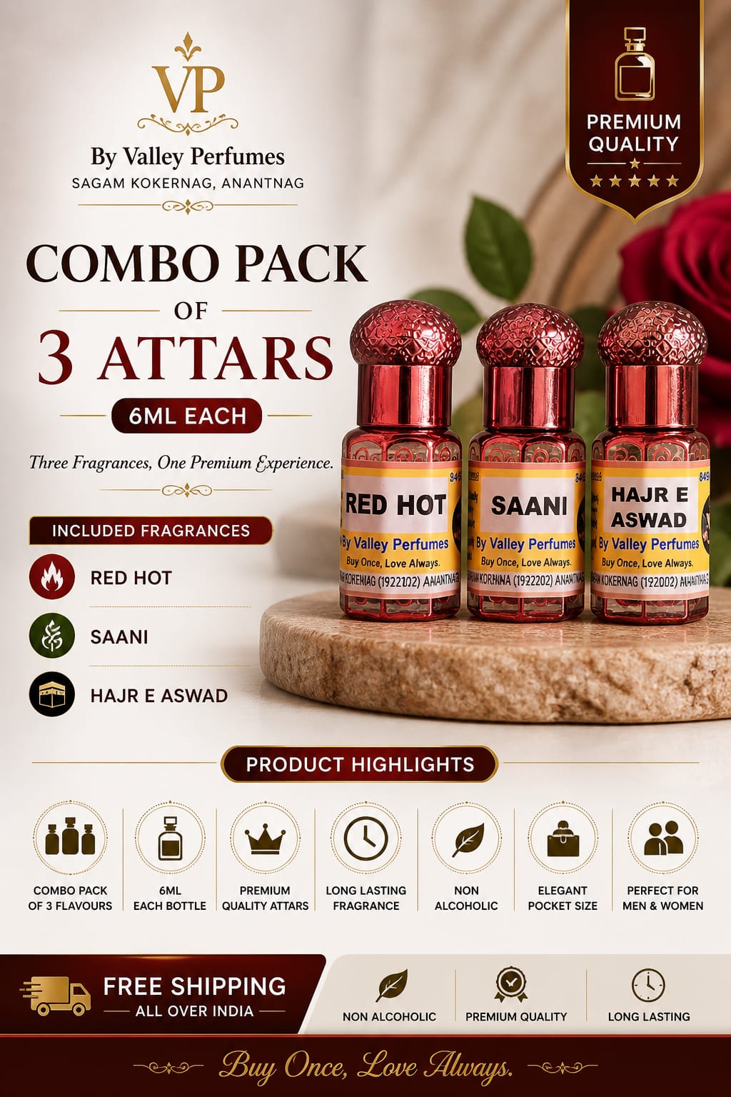 Combo Pack of 3 Flavours 6ml Each Red Hot, Saani & Hajr e Aswad