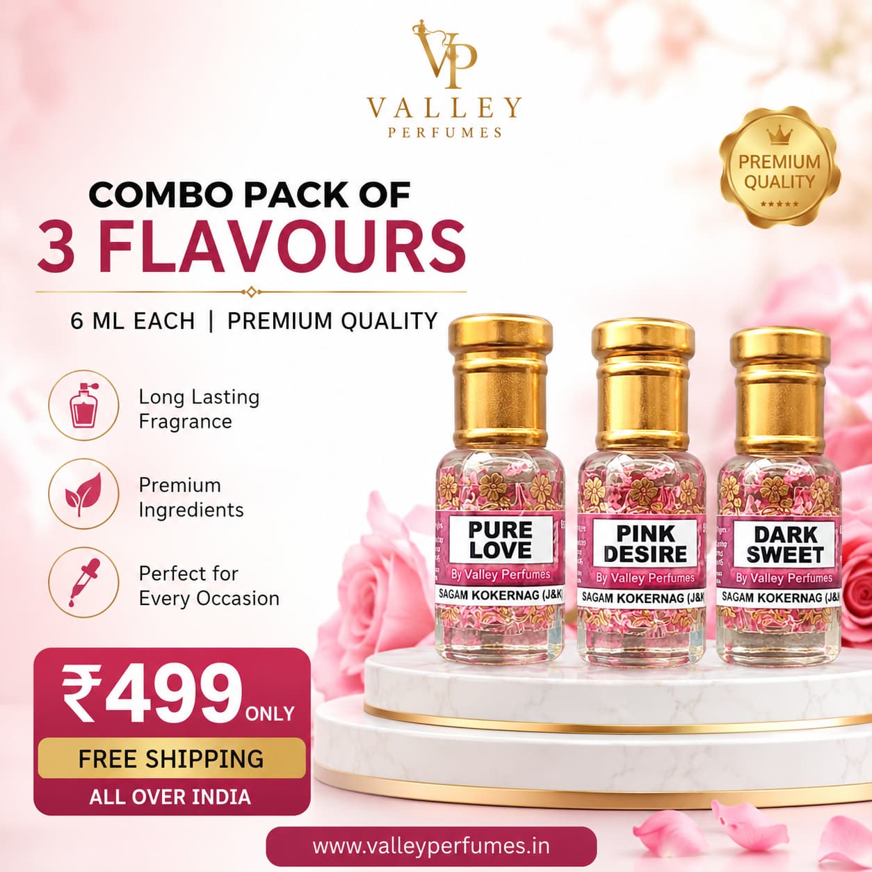 Combo Pack of 3 Flavours Pure Love, Pink Desire & Dark Sweet 6ml Each