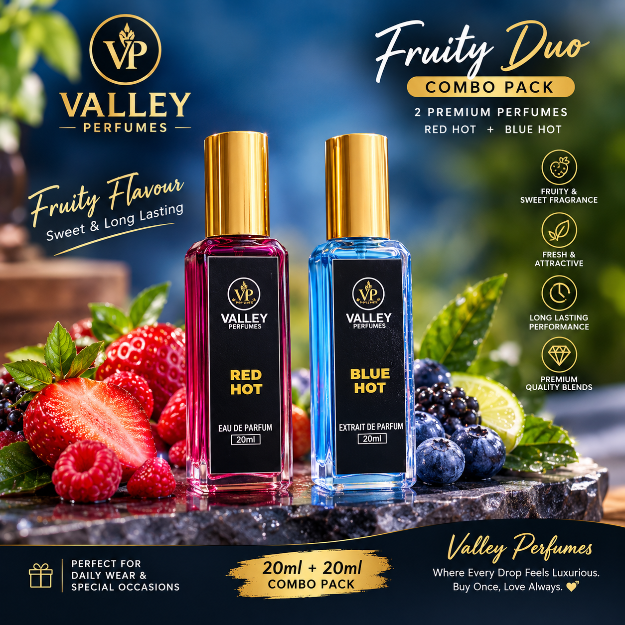 Combo Pack of 2 Perfumes Red Hot & Blue Hot